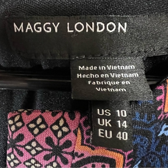 MAGGY LONDON Blue Pink Sheath Dress Sleeveless Midi Career Cocktail Party Sz 10 - Picture 9 of 10